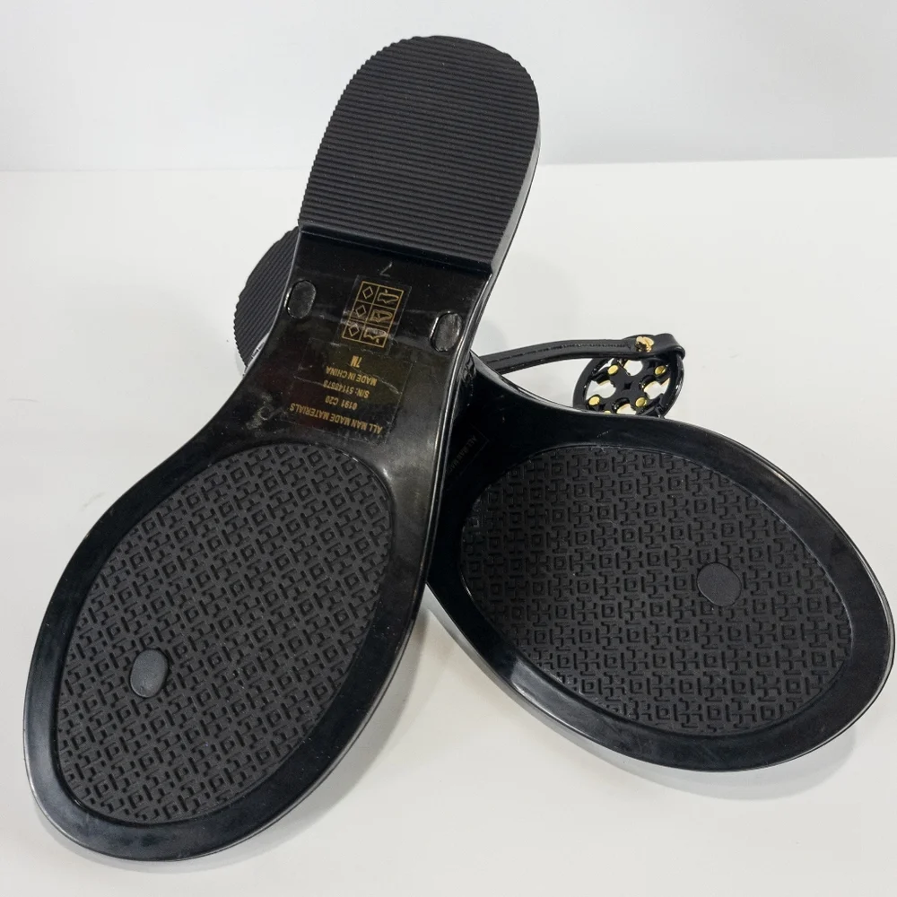 Tory Burch Mini Miller Jelly Flat Thong Sandals Black -7 - Picture 7 of 8